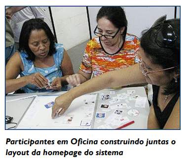 Participantes em Oficina construindo juntas o layout da homepage do sistema