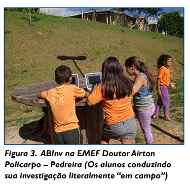 Figura 3. ABInv na EMEF Doutor Airton Policarpo – Pedreira (Os alunos conduzindo sua investigação literalmente “em campo”)